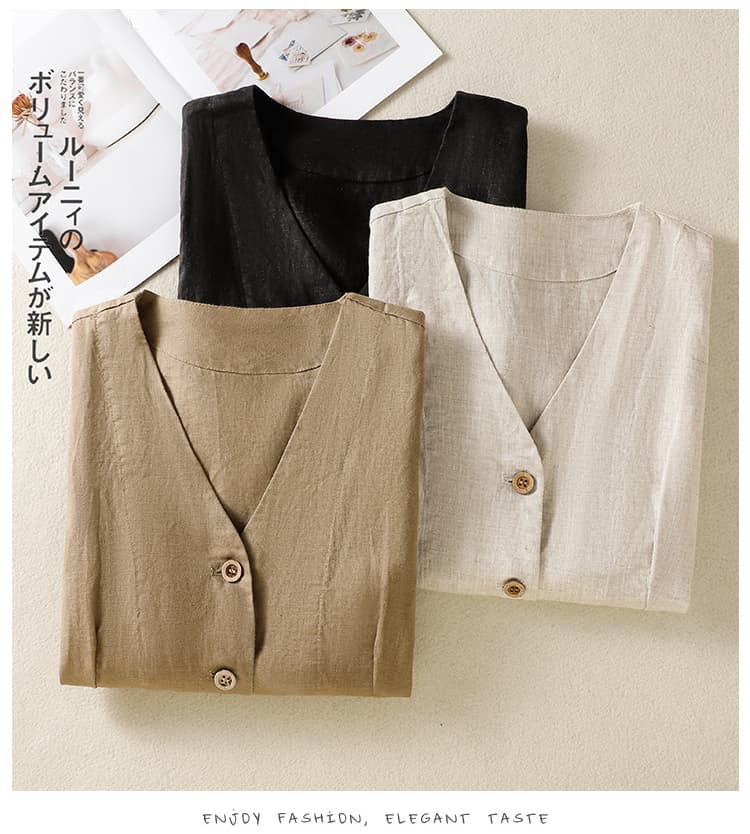 순수 린넨 베스트 여름 얇은 스타일 여성 외부 가져 가라. 어깨 2026 새로운 몸매 가꾸기 쇼트 스타일 민소매 정장 아마 조끼 상세 이미지 10
