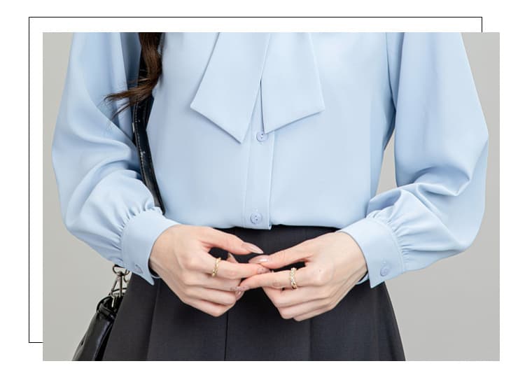 쉬폰 파란색 긴팔 여성 셔츠 2026 가을 나비 매듭 셔츠 교 자본금 면접 경력 긍정적 인 로드 중 직장 착용 가져 가라. 상세 이미지 8