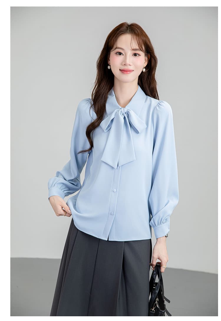 쉬폰 파란색 긴팔 여성 셔츠 2026 가을 나비 매듭 셔츠 교 자본금 면접 경력 긍정적 인 로드 중 직장 착용 가져 가라. 상세 이미지 14