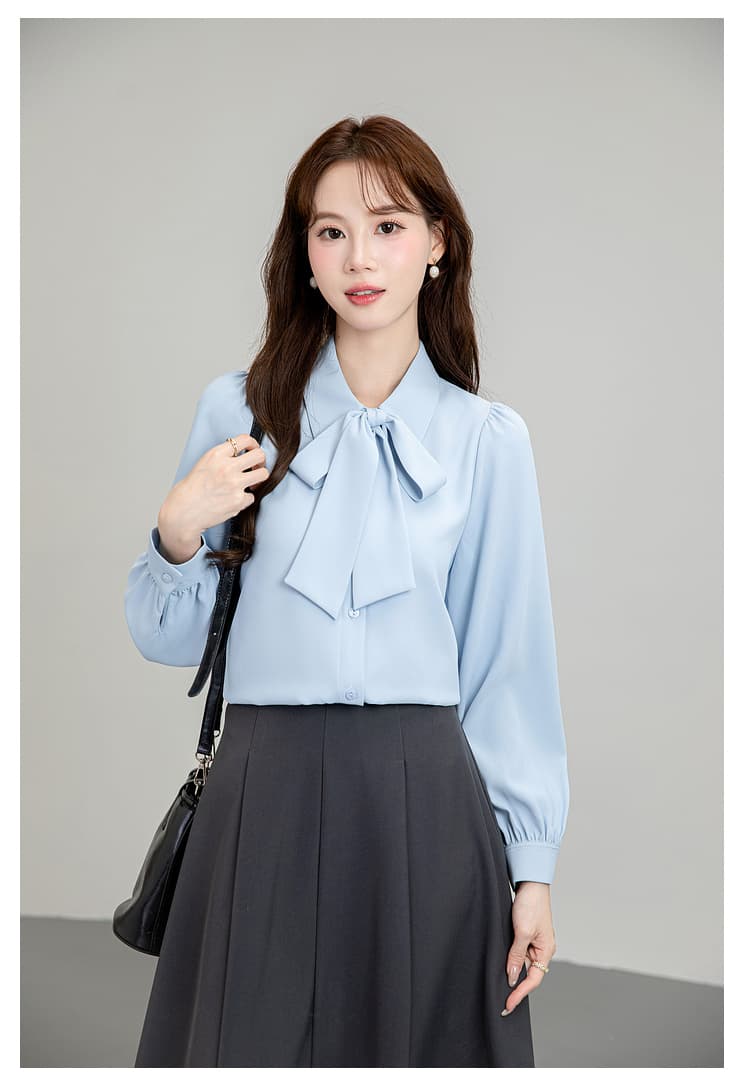 쉬폰 파란색 긴팔 여성 셔츠 2026 가을 나비 매듭 셔츠 교 자본금 면접 경력 긍정적 인 로드 중 직장 착용 가져 가라. 상세 이미지 18