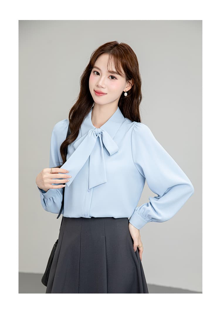 쉬폰 파란색 긴팔 여성 셔츠 2026 가을 나비 매듭 셔츠 교 자본금 면접 경력 긍정적 인 로드 중 직장 착용 가져 가라. 상세 이미지 19