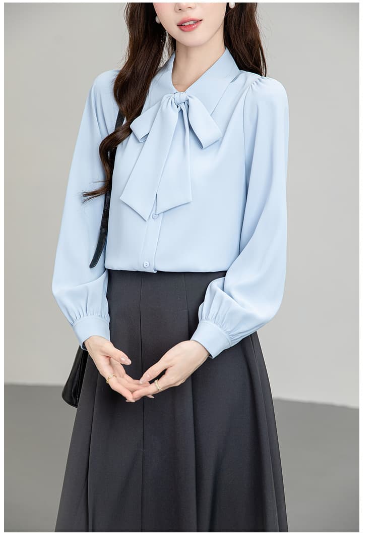 쉬폰 파란색 긴팔 여성 셔츠 2026 가을 나비 매듭 셔츠 교 자본금 면접 경력 긍정적 인 로드 중 직장 착용 가져 가라. 상세 이미지 20