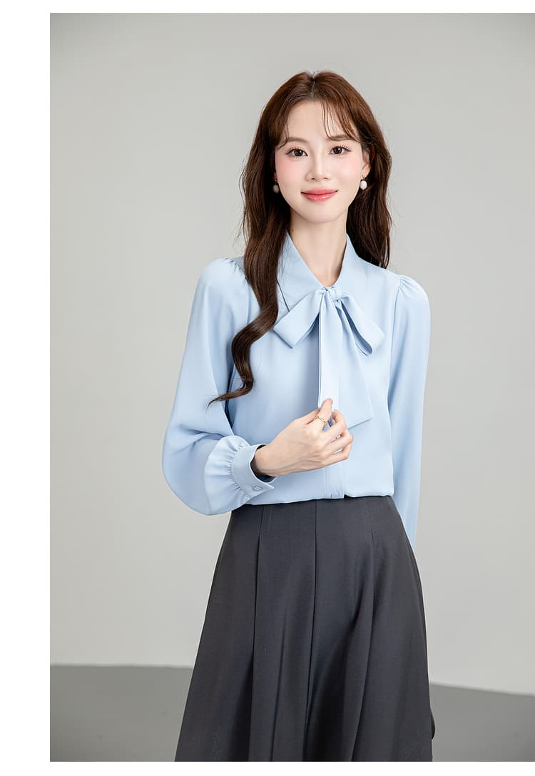 쉬폰 파란색 긴팔 여성 셔츠 2026 가을 나비 매듭 셔츠 교 자본금 면접 경력 긍정적 인 로드 중 직장 착용 가져 가라. 상세 이미지 21