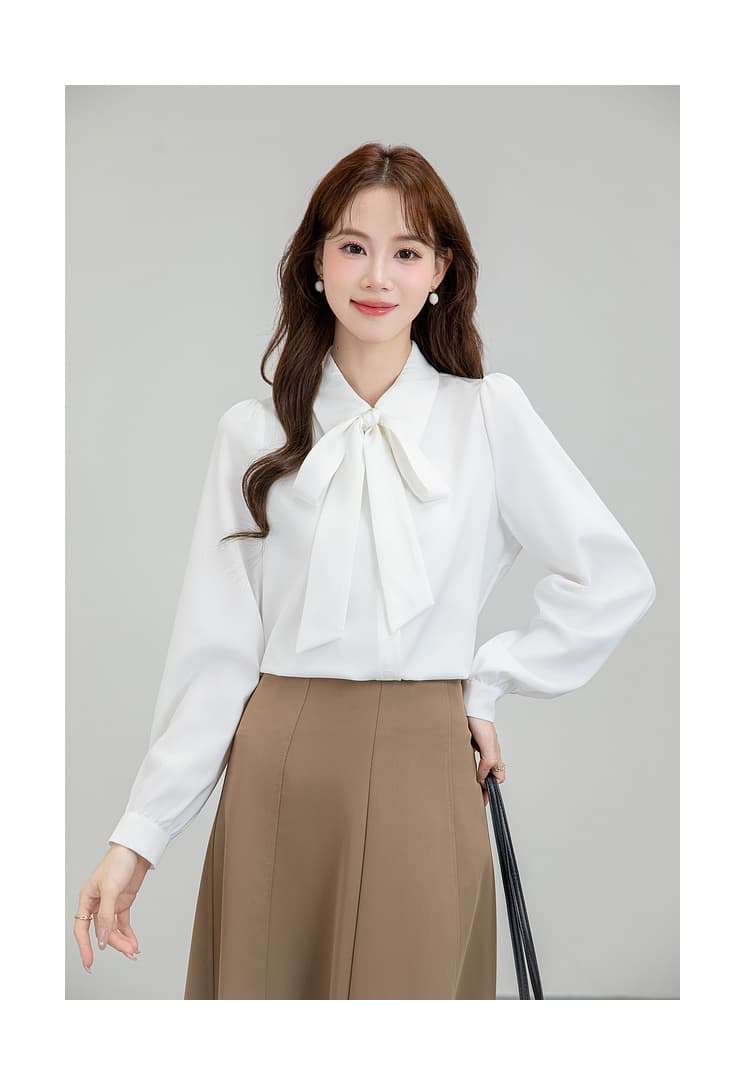 파란색 나비 매듭 리본 반팔 새로운 봄 가을 경력 셔츠 소녀 경력 긍정적 인 로드 중 교 자본금 면접 셔츠 상세 이미지 26