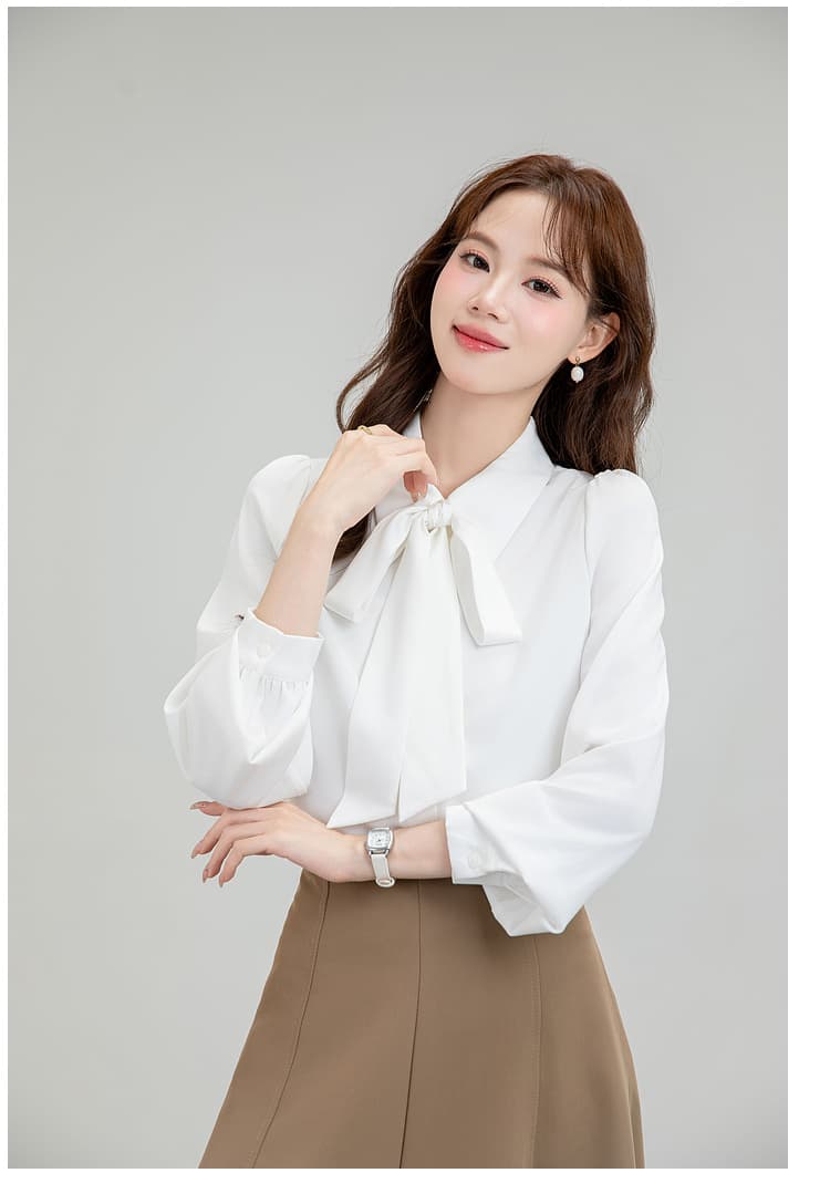 파란색 나비 매듭 리본 반팔 새로운 봄 가을 경력 셔츠 소녀 경력 긍정적 인 로드 중 교 자본금 면접 셔츠 상세 이미지 31