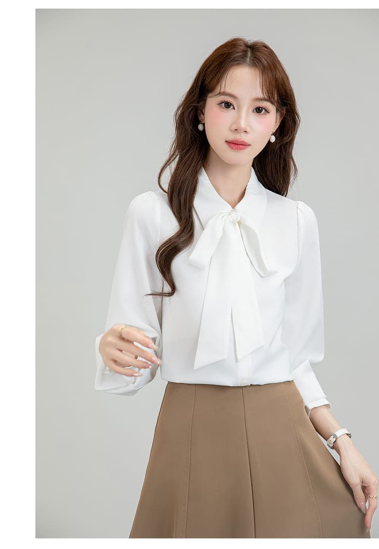 파란색 나비 매듭 리본 반팔 새로운 봄 가을 경력 셔츠 소녀 경력 긍정적 인 로드 중 교 자본금 면접 셔츠 상세 이미지 32