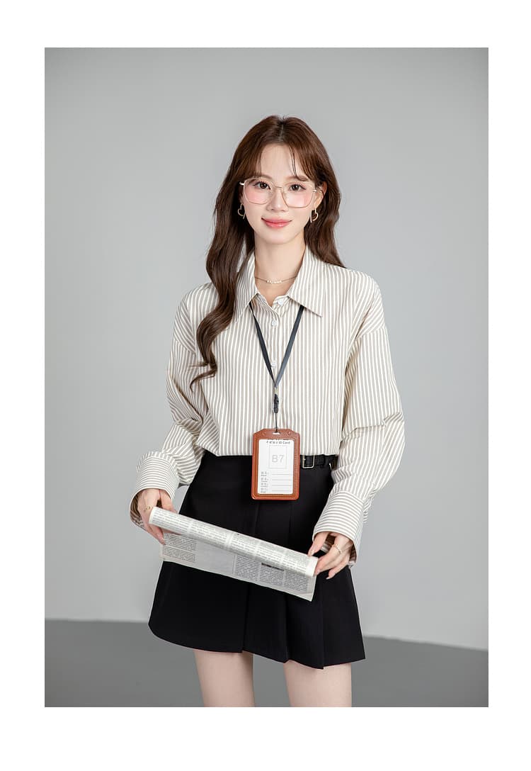 프랑스식 스트라이프 셔츠 여성 허리 수축 2026 새로운 봄 가을 경력 출퇴근 셔츠 트임 디자인 센스 맨위 상세 이미지 20