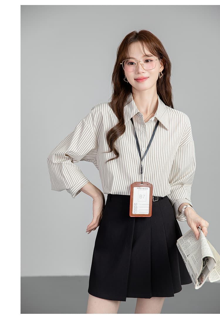 프랑스식 스트라이프 셔츠 여성 허리 수축 2026 새로운 봄 가을 경력 출퇴근 셔츠 트임 디자인 센스 맨위 상세 이미지 22