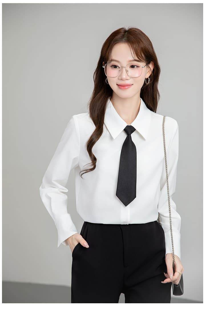 파란색 긴팔 여성 셔츠 2026 년 새로운 봄 가을 다용도 빛 직장 긍정적 인 로드 중 출퇴근 세트 경력 맨위 상세 이미지 26