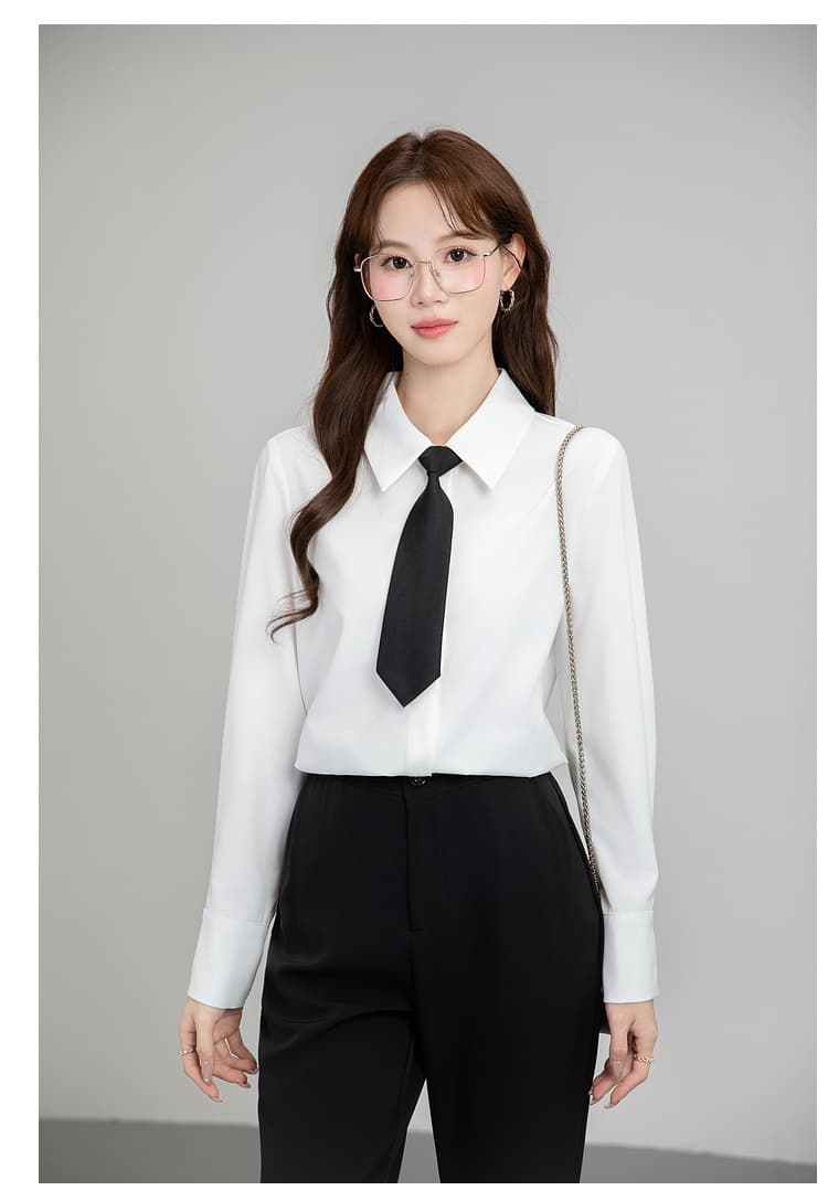 파란색 긴팔 여성 셔츠 2026 년 새로운 봄 가을 다용도 빛 직장 긍정적 인 로드 중 출퇴근 세트 경력 맨위 상세 이미지 27