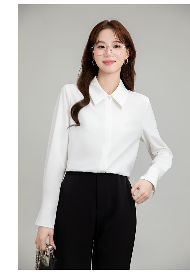 파란색 긴팔 여성 셔츠 2026 년 새로운 봄 가을 다용도 빛 직장 긍정적 인 로드 중 출퇴근 세트 경력 맨위 상세 이미지 33