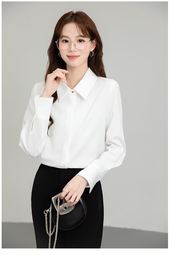 파란색 긴팔 여성 셔츠 2026 년 새로운 봄 가을 다용도 빛 직장 긍정적 인 로드 중 출퇴근 세트 경력 맨위 상세 이미지 34