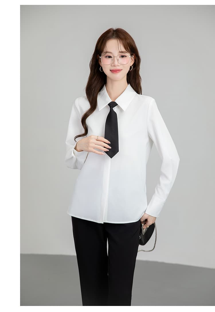 파란색 긴팔 여성 셔츠 2026 년 새로운 봄 가을 다용도 빛 직장 긍정적 인 로드 중 출퇴근 세트 경력 맨위 상세 이미지 35