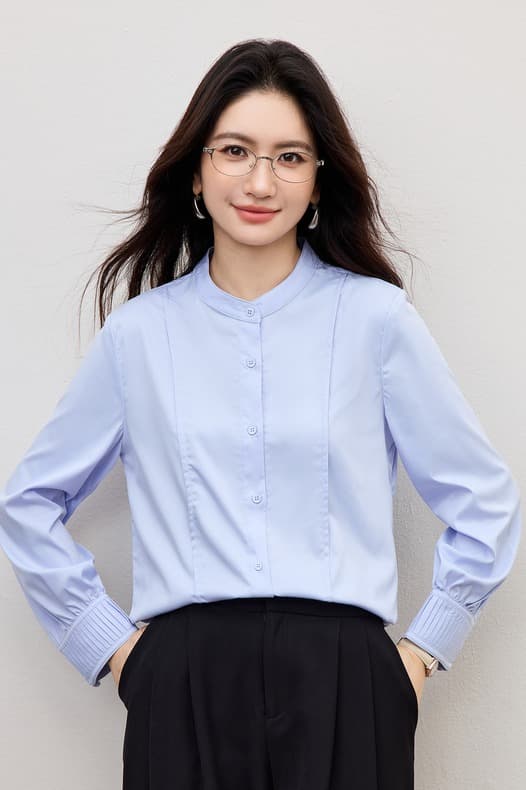 화이트 스탠드 칼라 여성 셔츠 2026 새로운 봄 다용도 품격 출퇴근 경력 슬림해 보이는 긴팔 셔츠 이미지 7