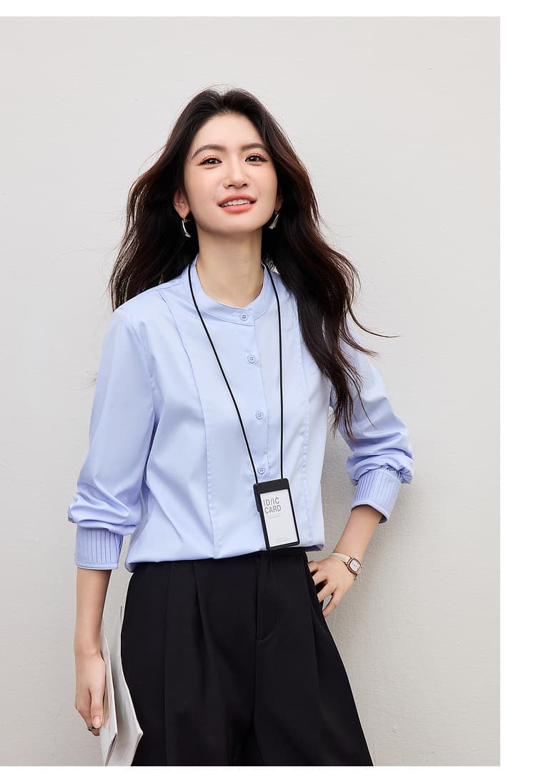 화이트 스탠드 칼라 여성 셔츠 2026 새로운 봄 다용도 품격 출퇴근 경력 슬림해 보이는 긴팔 셔츠 상세 이미지 18