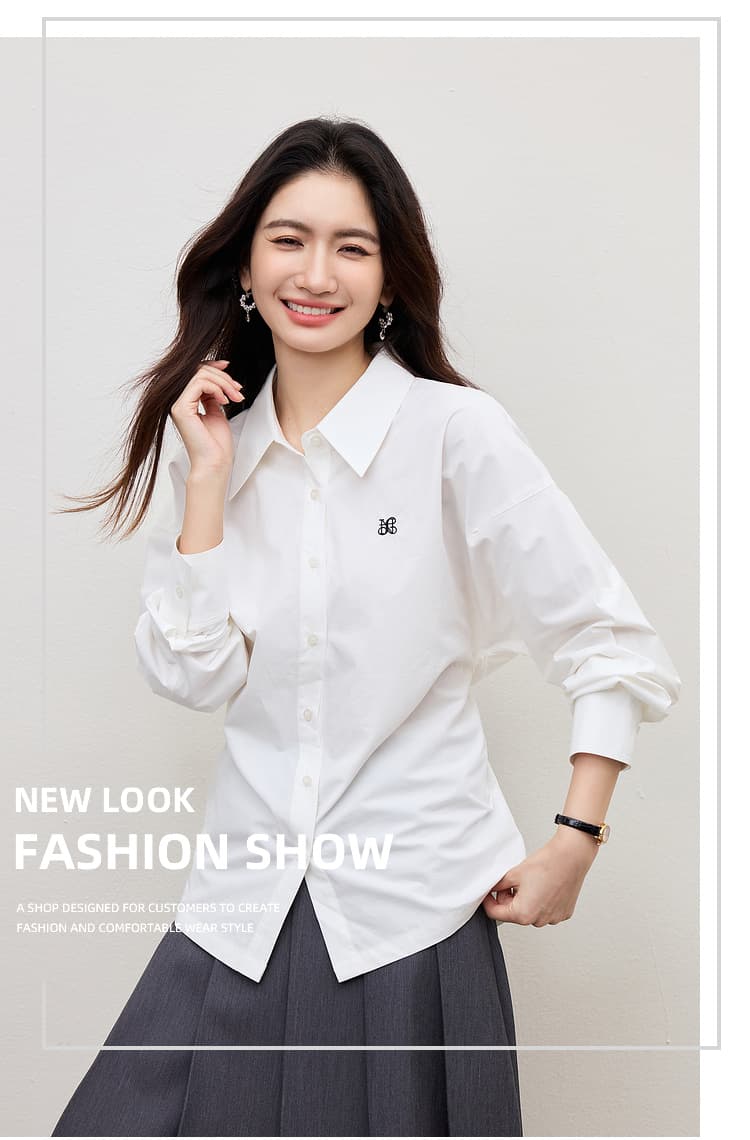 2026 봄 새로운 자수 화이트 여성 셔츠 뒤로 부서 버클 디자인 센스 작은 대중 스택 착용 출퇴근 캐주얼 다용도 셔츠 상세 이미지 1