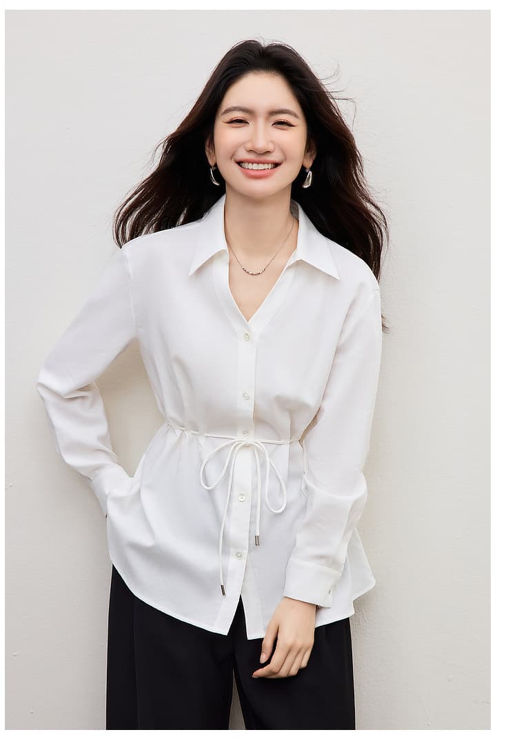 프랑스식 품격 레이스업 허리 수축 화이트 긴팔 여성 셔츠 2026 가을 디자인 센스 출퇴근 셔츠 한 첨부 된 의류 상세 이미지 14