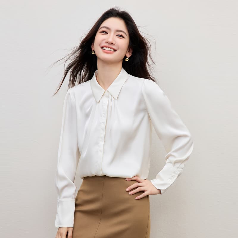 파란색 긴팔 여성 셔츠 봄 프랑스식 고급 센스 품격 맨위 면접 직장 출퇴근 경력 착용 가져 가라. 셔츠 이미지 5