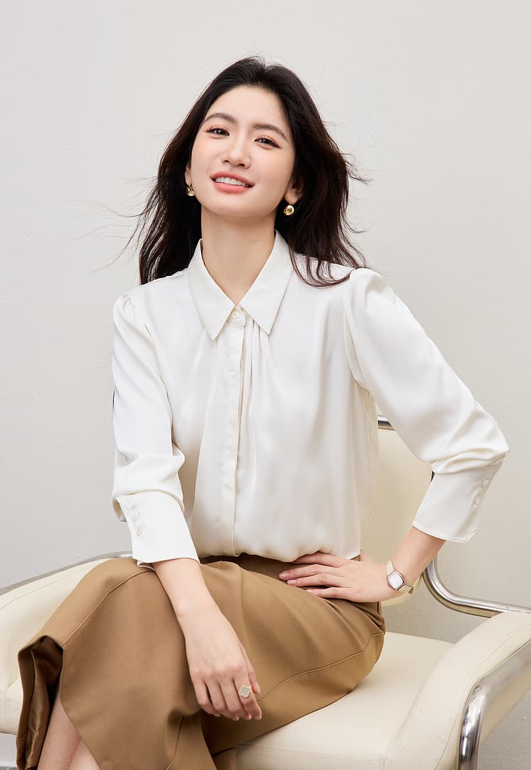 파란색 긴팔 여성 셔츠 봄 프랑스식 고급 센스 품격 맨위 면접 직장 출퇴근 경력 착용 가져 가라. 셔츠 상세 이미지 17