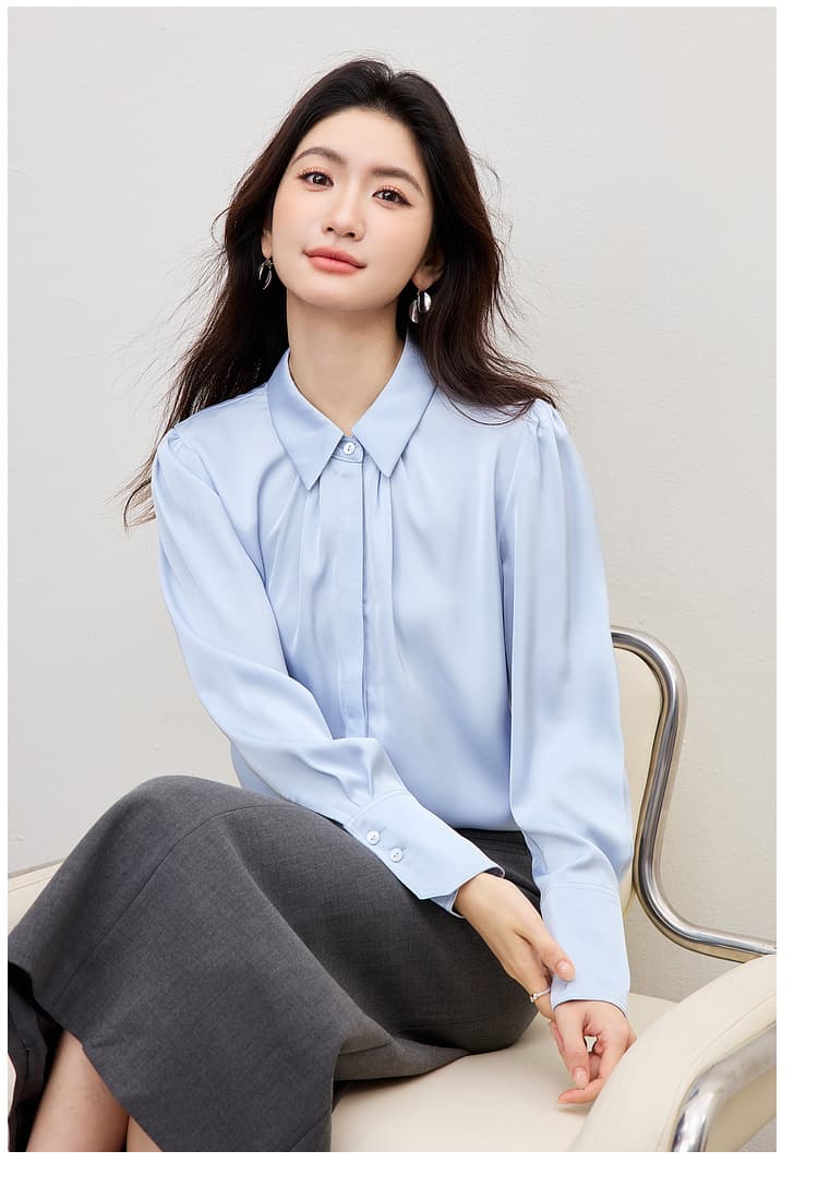 파란색 긴팔 여성 셔츠 봄 프랑스식 고급 센스 품격 맨위 면접 직장 출퇴근 경력 착용 가져 가라. 셔츠 상세 이미지 21