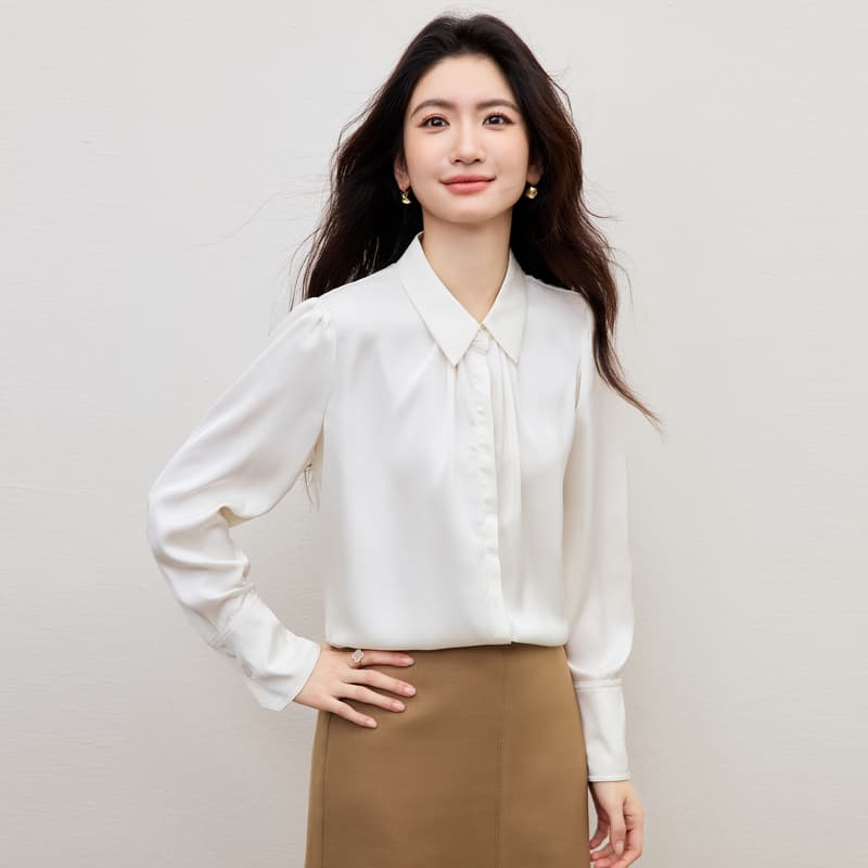 파란색 긴팔 여성 셔츠 봄 프랑스식 고급 센스 품격 맨위 면접 직장 출퇴근 경력 착용 가져 가라. 셔츠 이미지 3
