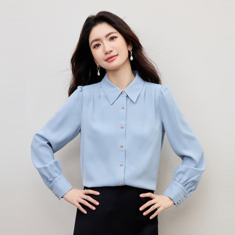 파란색 긴팔 여성 셔츠 작은 셔츠 2026 봄 새로운 출퇴근 경력 흰 셔츠 프랑스식 품격 고급 맨위 이미지 3