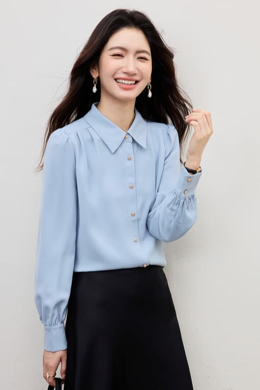 파란색 긴팔 여성 셔츠 작은 셔츠 2026 봄 새로운 출퇴근 경력 흰 셔츠 프랑스식 품격 고급 맨위 이미지 7