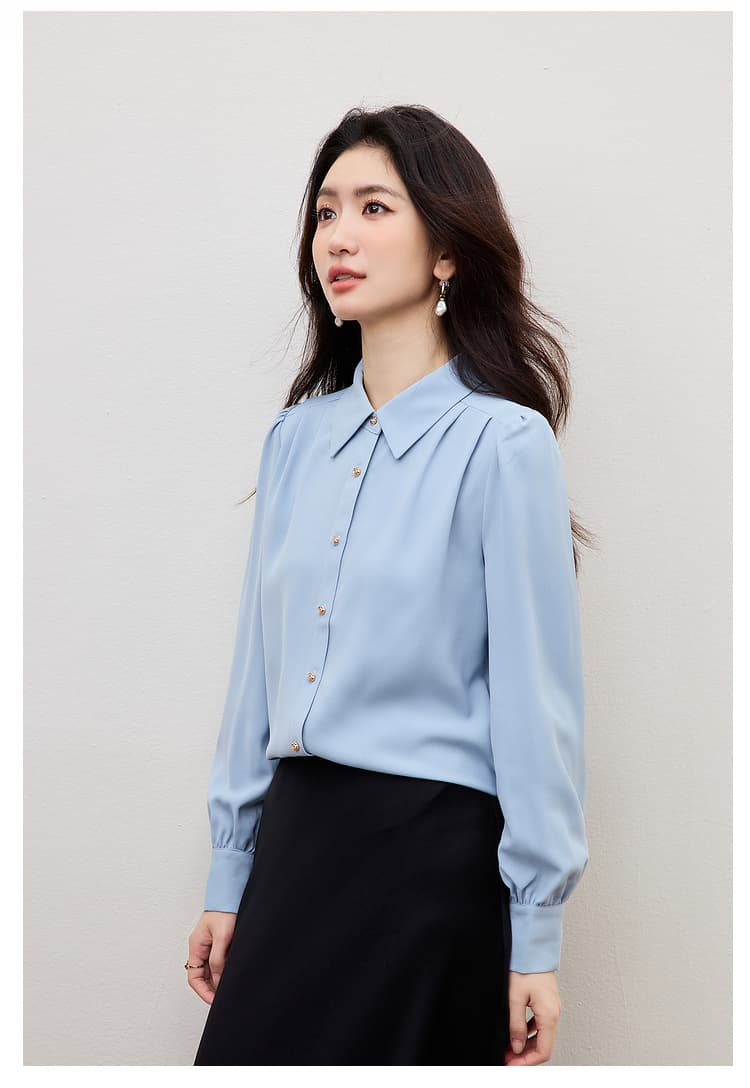 파란색 긴팔 여성 셔츠 작은 셔츠 2026 봄 새로운 출퇴근 경력 흰 셔츠 프랑스식 품격 고급 맨위 상세 이미지 12