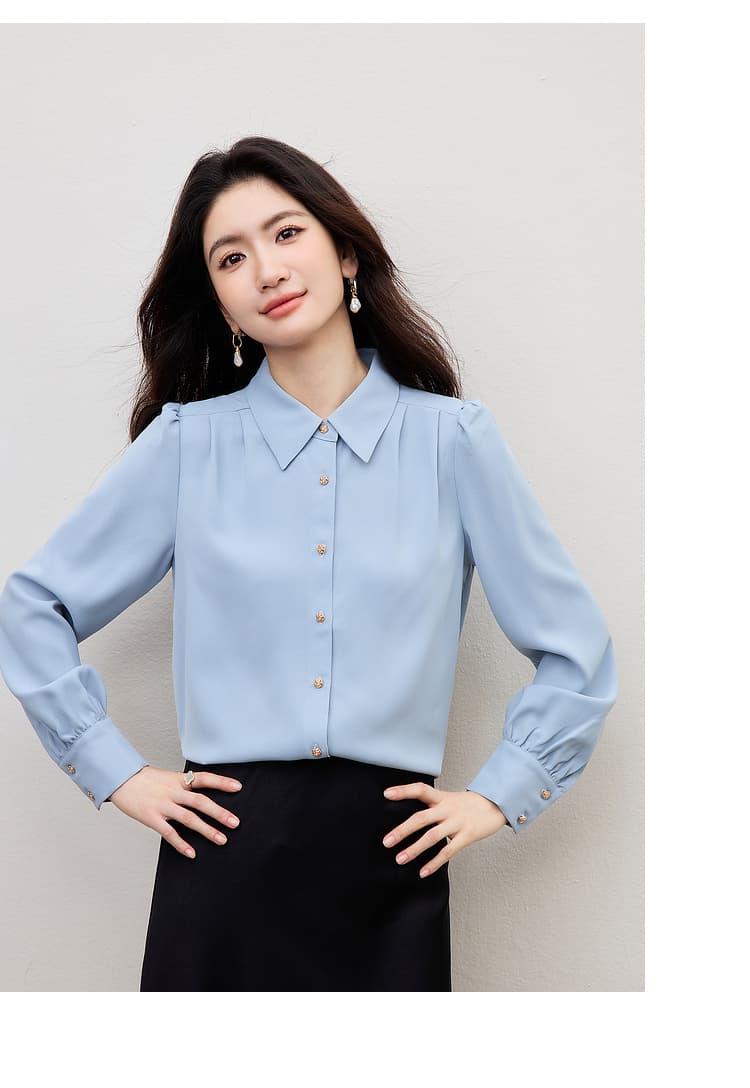파란색 긴팔 여성 셔츠 작은 셔츠 2026 봄 새로운 출퇴근 경력 흰 셔츠 프랑스식 품격 고급 맨위 상세 이미지 13