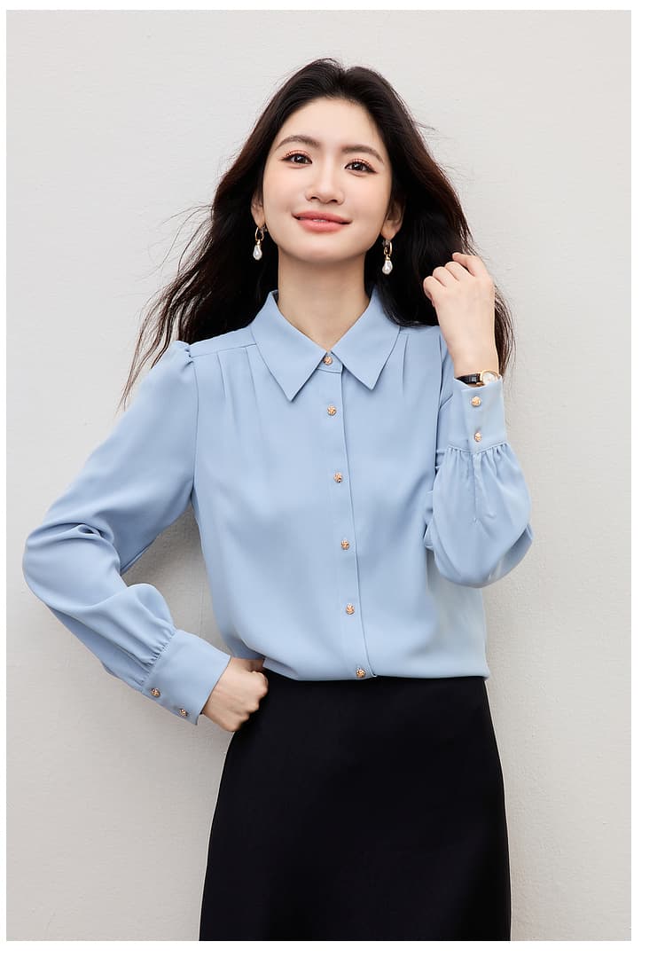 파란색 긴팔 여성 셔츠 작은 셔츠 2026 봄 새로운 출퇴근 경력 흰 셔츠 프랑스식 품격 고급 맨위 상세 이미지 14