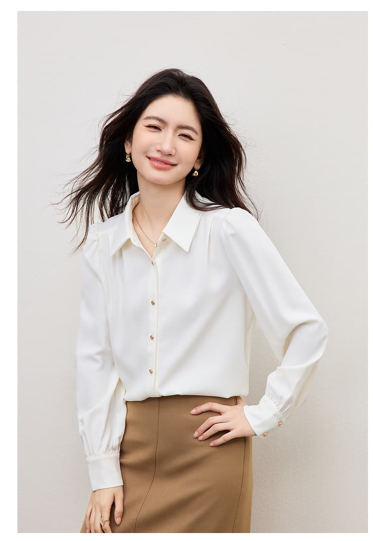 파란색 긴팔 여성 셔츠 작은 셔츠 2026 봄 새로운 출퇴근 경력 흰 셔츠 프랑스식 품격 고급 맨위 상세 이미지 25
