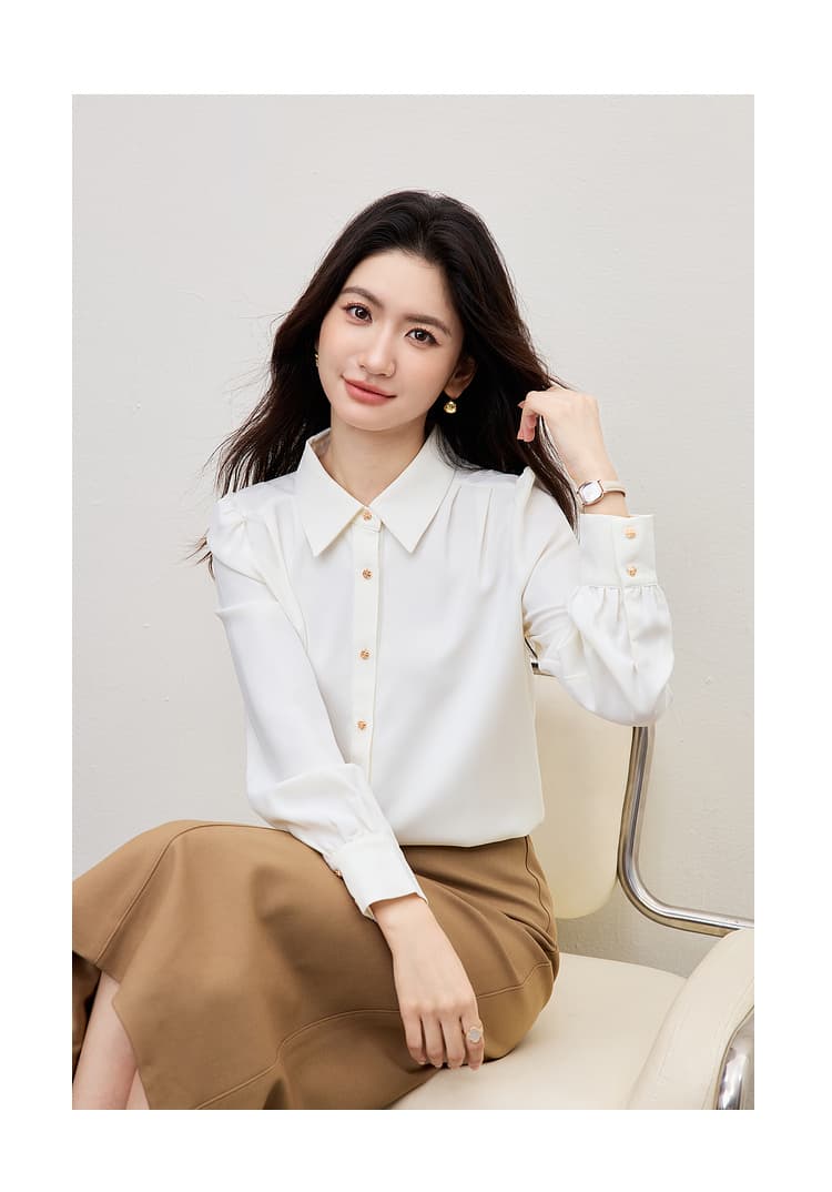 파란색 긴팔 여성 셔츠 작은 셔츠 2026 봄 새로운 출퇴근 경력 흰 셔츠 프랑스식 품격 고급 맨위 상세 이미지 26
