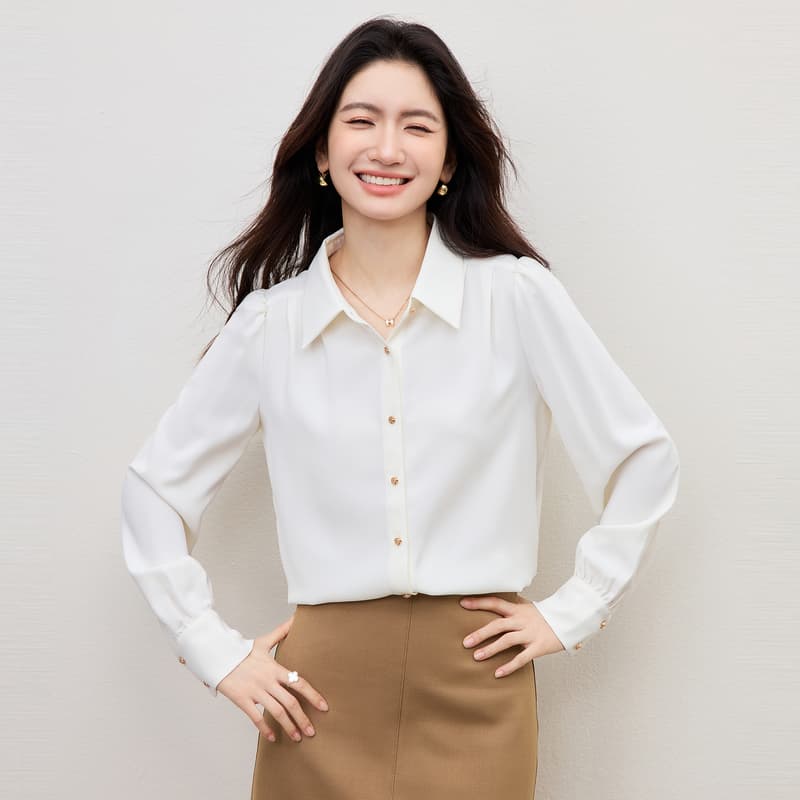 파란색 긴팔 여성 셔츠 작은 셔츠 2026 봄 새로운 출퇴근 경력 흰 셔츠 프랑스식 품격 고급 맨위 이미지 2
