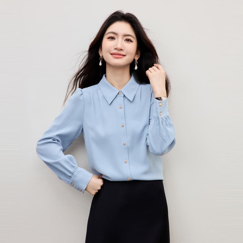 파란색 긴팔 여성 셔츠 작은 셔츠 2026 봄 새로운 출퇴근 경력 흰 셔츠 프랑스식 품격 고급 맨위 이미지 5