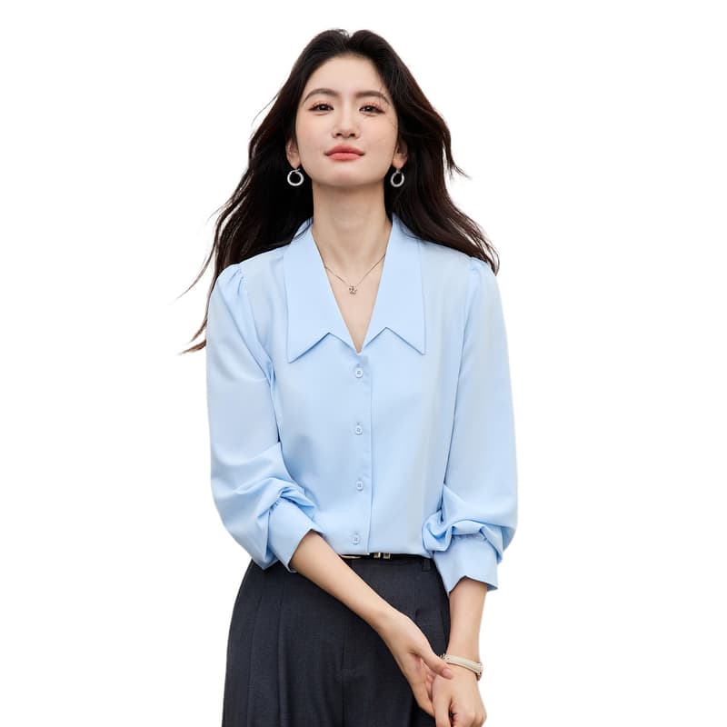 화이트 쉬폰 2026 섹션 봄 가을 맨위 여성 고급 센스 직장 출퇴근 착용 가져 가라. 셔츠 면접 긴팔 셔츠 이미지 6