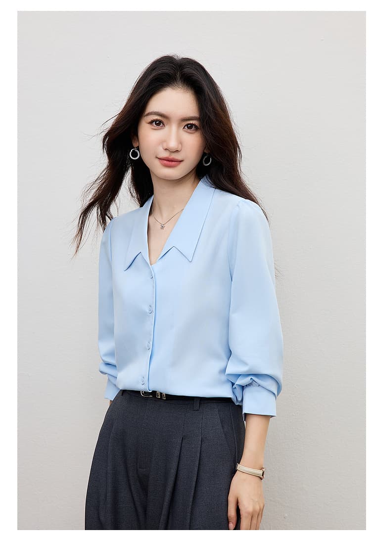 화이트 쉬폰 2026 섹션 봄 가을 맨위 여성 고급 센스 직장 출퇴근 착용 가져 가라. 셔츠 면접 긴팔 셔츠 상세 이미지 23
