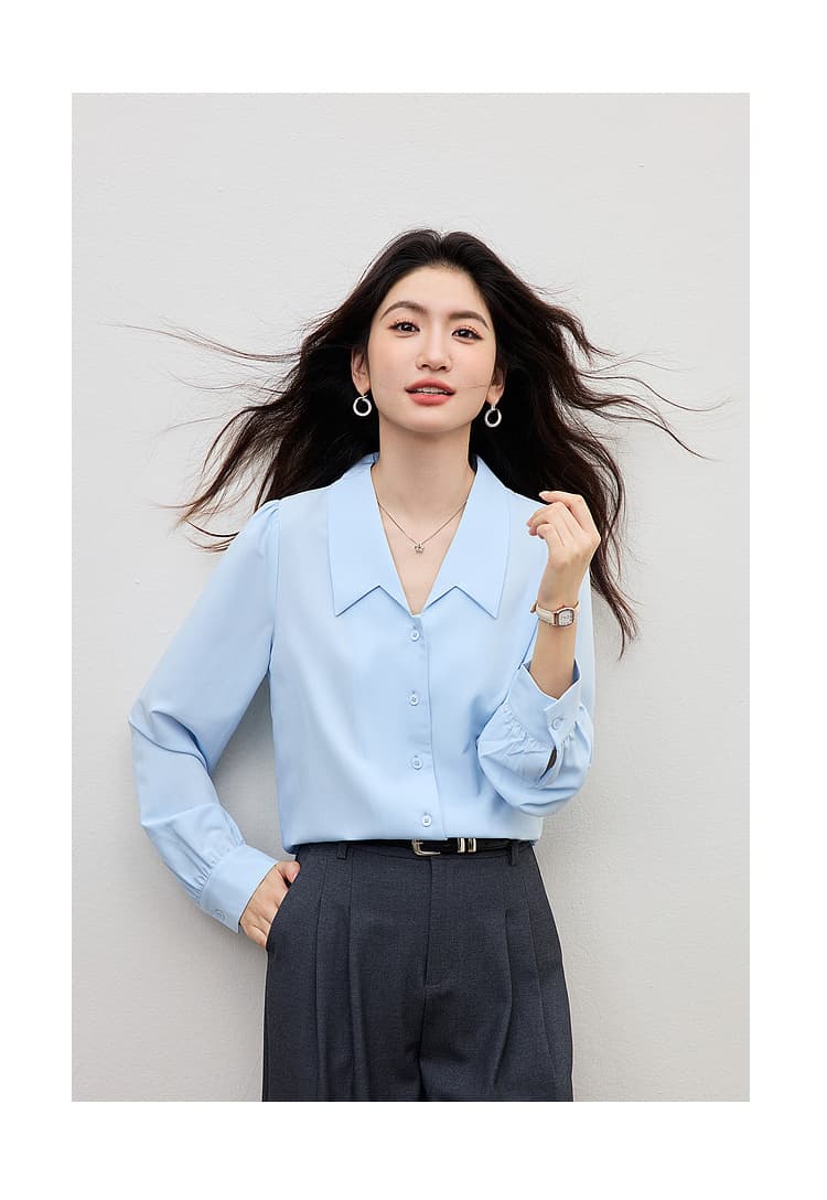 화이트 쉬폰 2026 섹션 봄 가을 맨위 여성 고급 센스 직장 출퇴근 착용 가져 가라. 셔츠 면접 긴팔 셔츠 상세 이미지 24