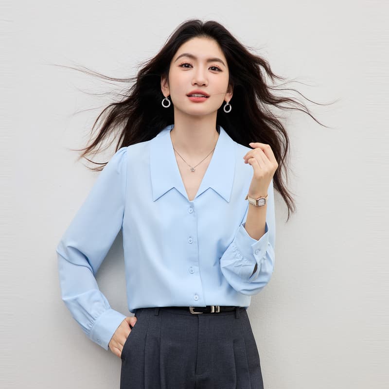 화이트 쉬폰 2026 섹션 봄 가을 맨위 여성 고급 센스 직장 출퇴근 착용 가져 가라. 셔츠 면접 긴팔 셔츠 이미지 2