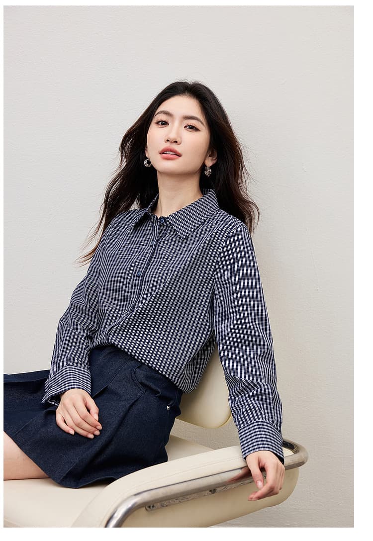 프랑스식 여성 2026 봄 가을 새로운 클래식 출퇴근 경력 다용도 품격 슬림해 보이는 체크무늬 체크무늬 긴팔 셔츠 상세 이미지 14