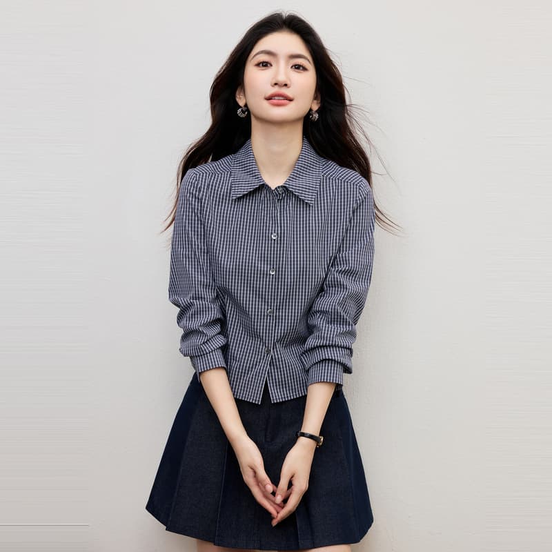 학원 스타일 레트로 외국 가스 긴팔 체크무늬 여성 셔츠 2026 봄 가을 새로운 한 부서 품격 슬림해 보이는 인사이드 가져 가라. 셔츠 이미지 2