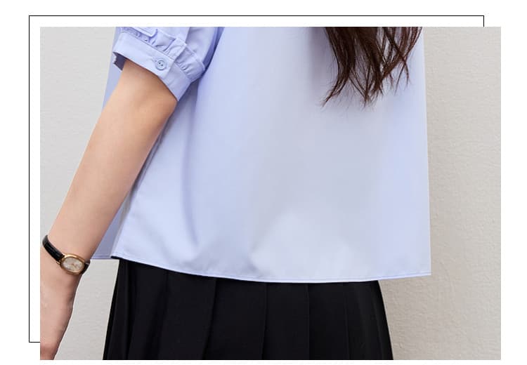 블루 색상 프랑스식 여성 셔츠 2026 여름 드레스 새로운 반팔 패션 품격 캐주얼 출퇴근 착용 가져 가라. 경력 셔츠 상세 이미지 10