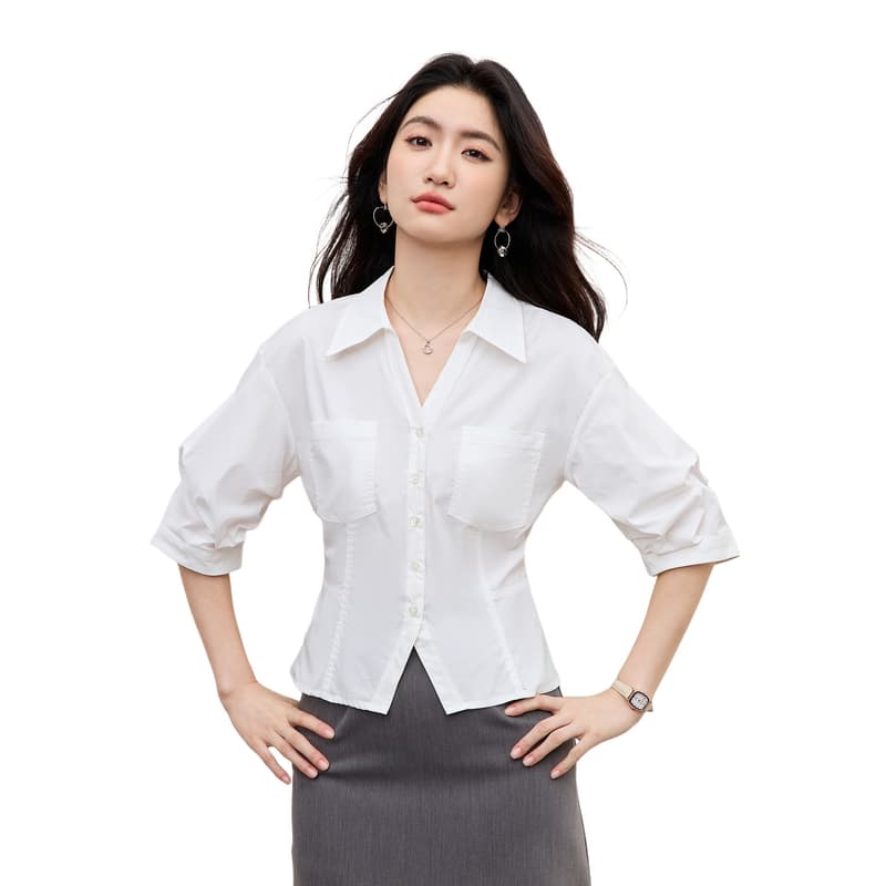 화이트 허리 수축 여성 셔츠 2026 년 여름 드레스 새로운 고급 출퇴근 경력 센스 연령 감소 프랑스식 거품 소매 맨위 이미지 6