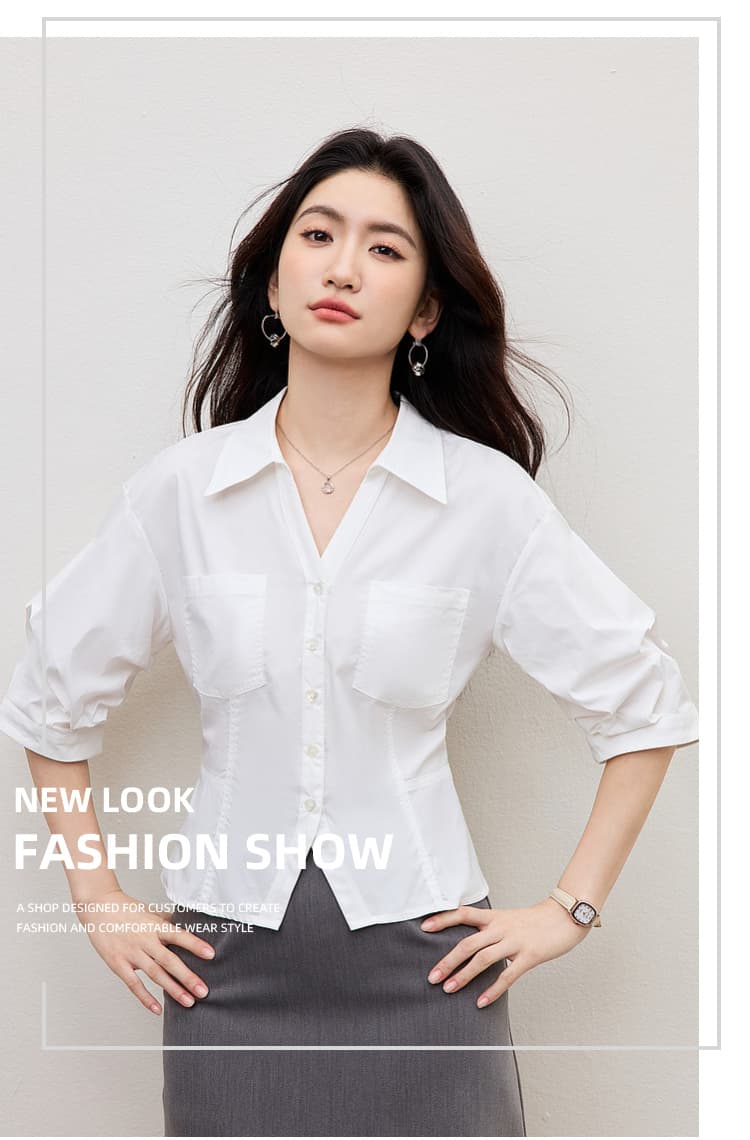 화이트 허리 수축 여성 셔츠 2026 년 여름 드레스 새로운 고급 출퇴근 경력 센스 연령 감소 프랑스식 거품 소매 맨위 상세 이미지 1