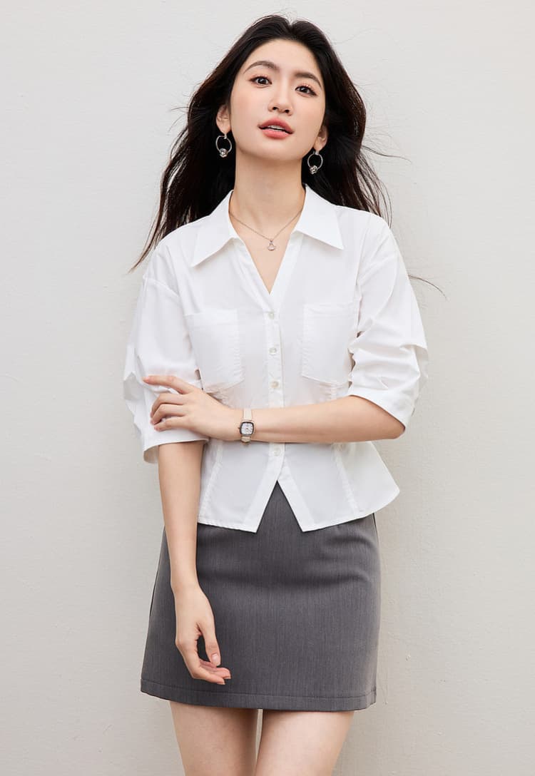 화이트 허리 수축 여성 셔츠 2026 년 여름 드레스 새로운 고급 출퇴근 경력 센스 연령 감소 프랑스식 거품 소매 맨위 상세 이미지 17