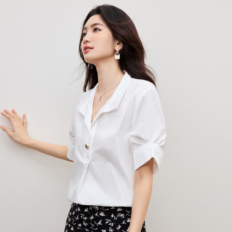 프랑스식 디자인 센스 화이트 여성 셔츠 여름 새로운 루즈핏 캐주얼 출퇴근 경력 면접 다용도 반팔 셔츠 이미지 4