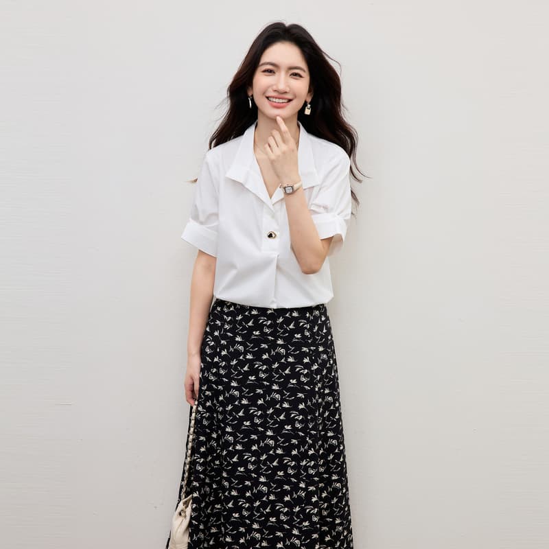 프랑스식 디자인 센스 화이트 여성 셔츠 여름 새로운 루즈핏 캐주얼 출퇴근 경력 면접 다용도 반팔 셔츠 이미지 5
