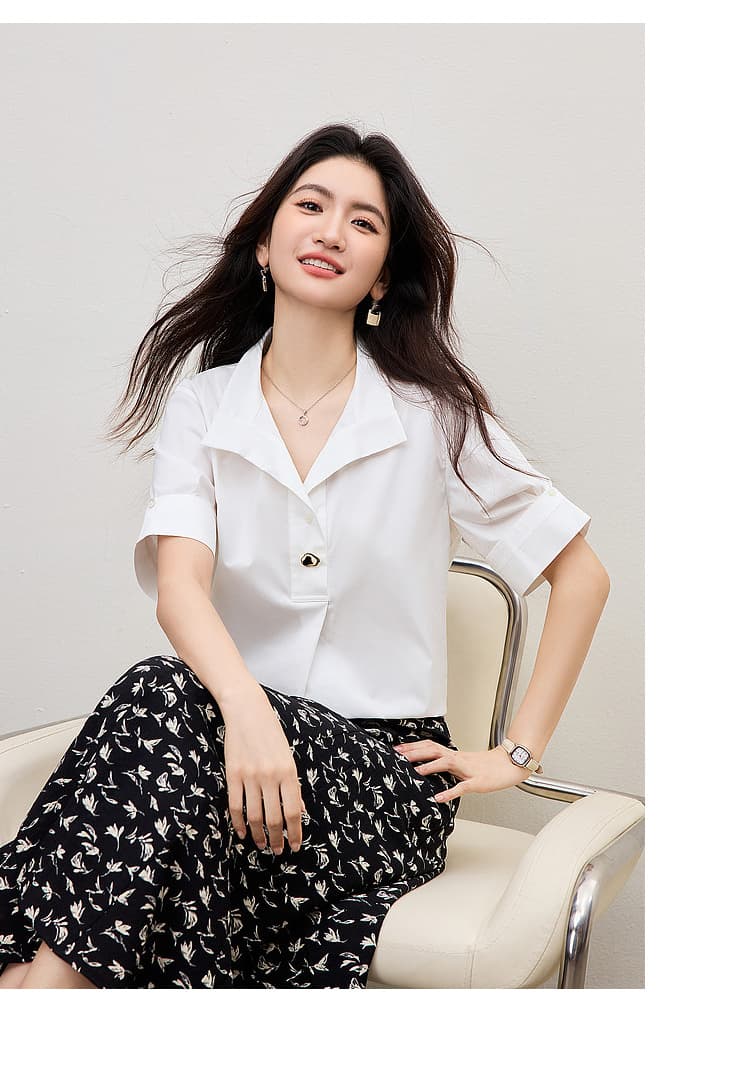 프랑스식 디자인 센스 화이트 여성 셔츠 여름 새로운 루즈핏 캐주얼 출퇴근 경력 면접 다용도 반팔 셔츠 상세 이미지 13