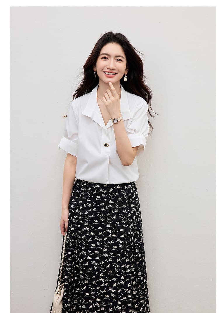 프랑스식 디자인 센스 화이트 여성 셔츠 여름 새로운 루즈핏 캐주얼 출퇴근 경력 면접 다용도 반팔 셔츠 상세 이미지 15