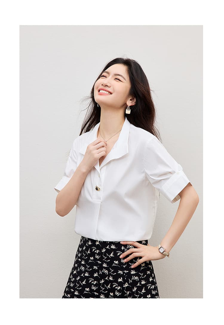 프랑스식 디자인 센스 화이트 여성 셔츠 여름 새로운 루즈핏 캐주얼 출퇴근 경력 면접 다용도 반팔 셔츠 상세 이미지 16