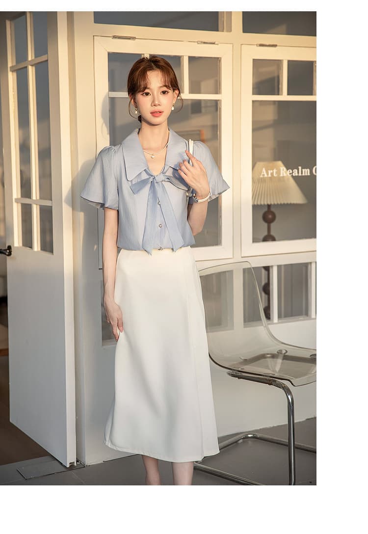 파란색 반팔 셔츠 여성 여름 섹션 빛 직장 경력 면접 다용도 출퇴근 프랑스식 품격 맨위 셔츠 여성 상세 이미지 13